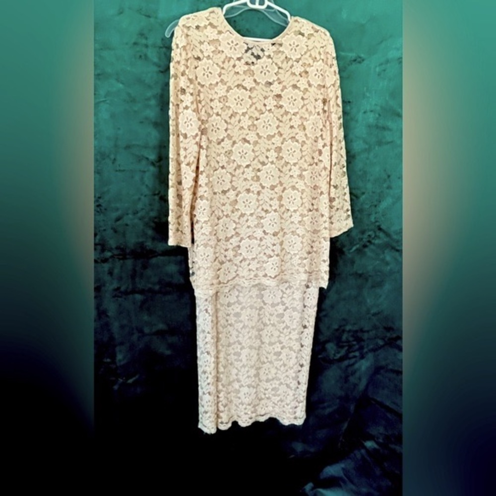 2 pc champagne dress w/lace overlay. by: Urs.of Switzerland.Approx. size X-Large